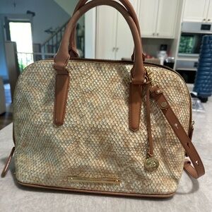 Brahmin Vivian Satchel Handbag Beige Parker Snakeskin Leather!
